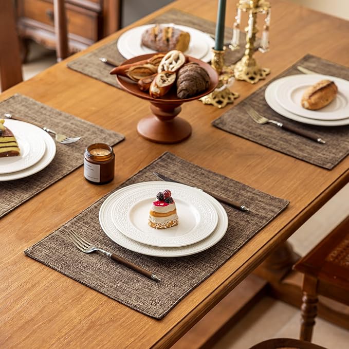 KXN Placemats Set of 6, Dual-Layer Thickened Faux Linen Table Mats, Heat - Image 3