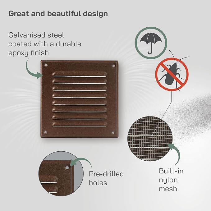 Vent Systems - 5 x 5 Inch Brown Metal Square Soffit Air Vent Grille Cover - Image 3
