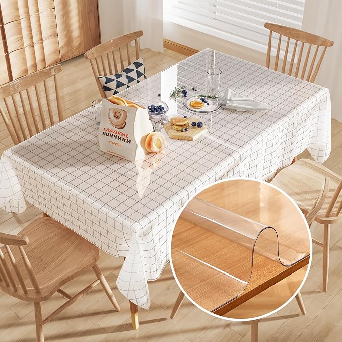 Crystal Clear Plastic Table Cover Protector, 1.5mm Thick Rectangle Vinyl Table by FURKIT