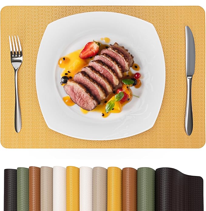 Faux Leather Placemats Set of 6 – 17x12 Inch Vinyl Table Mats, Heat Resistant by PROMATTOO