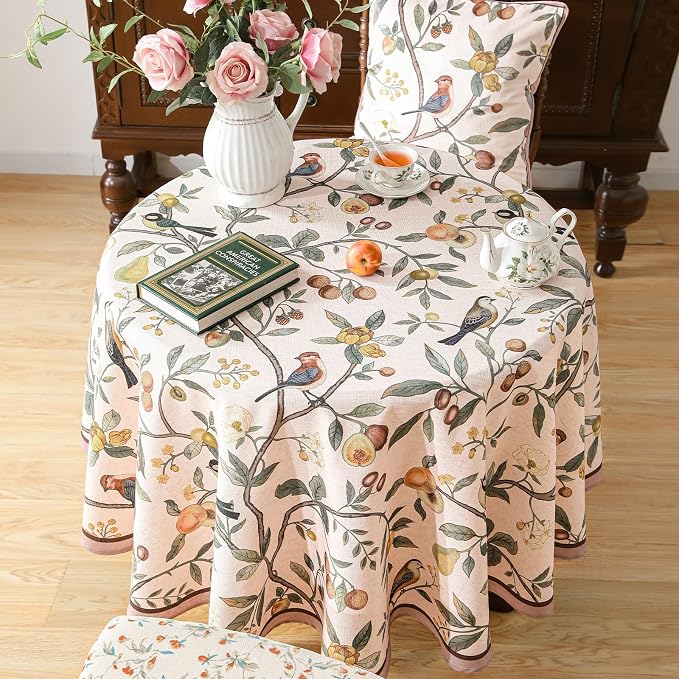 Linen 67 Inch Round Tablecloth, Wrinkle Resistant French Pink Tablecloth Print - Image 8