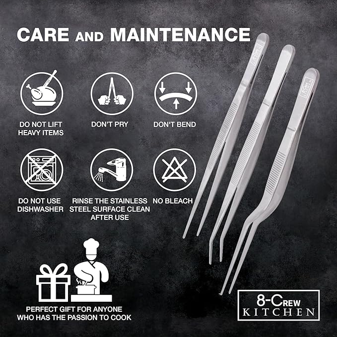 Stainless Steel Culinary Tweezers, 6-Inch Serrated Tips for Plating