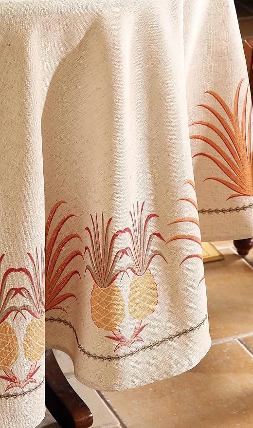 patdrea Designer Tablecloth for Round Table, Pineapple Pattern Linen Tablecloths - Image 6