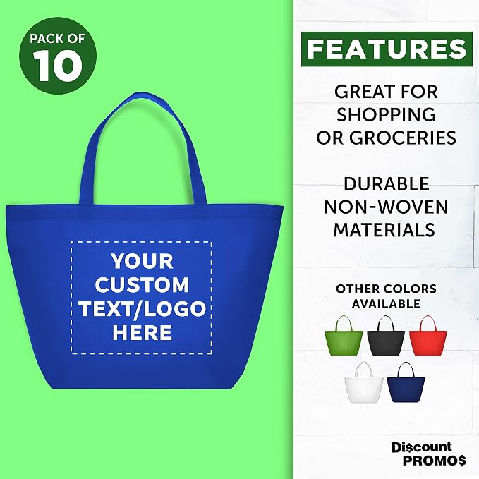 DISCOUNT PROMOS Custom Southern Style Grocery Tote Bags Set of 10 - Image 2