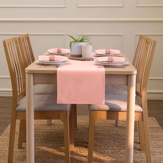 Encasa XO Table Runner 13"x59" Long | Cotton Canvas Fabric | Powder Pink Solid - Image 4