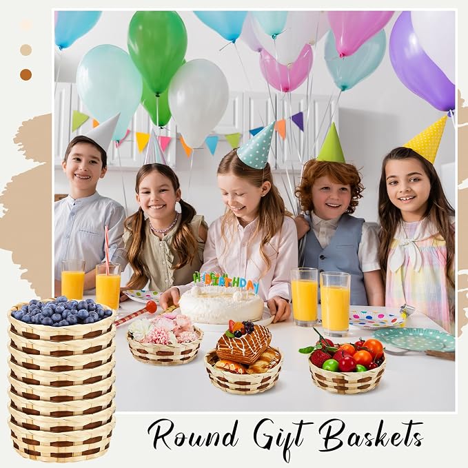 Sintuff 24 Pcs Small Woven Basket Round Bamboo Gift Baskets 6. 5 x 2 Inches - Image 3