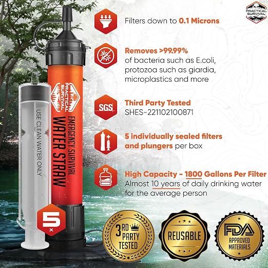 5 High-Capacity Emergency Water Straws – Lightweight, 1800-gallon Filters - Image 2