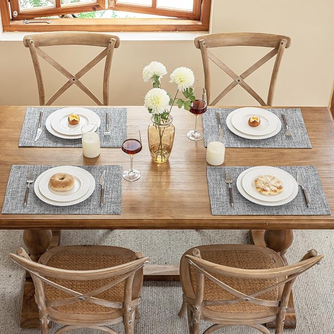 Blue Forest Placemats Set of 4, Dual-Layered Thickened Faux Linen Cloth Place - Image 5