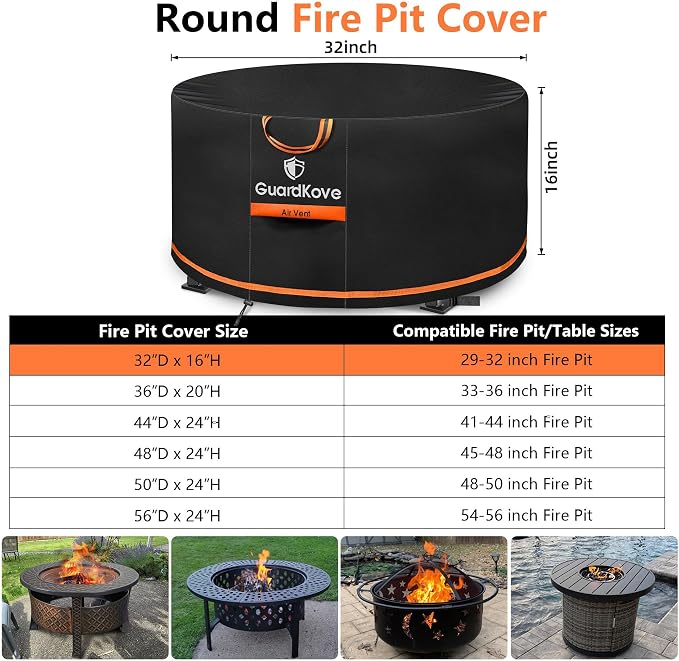 32” Fire Pit Cover Round for 29”- 32” Fire Pit/Tables, Waterproof Tear & Fade - Image 2