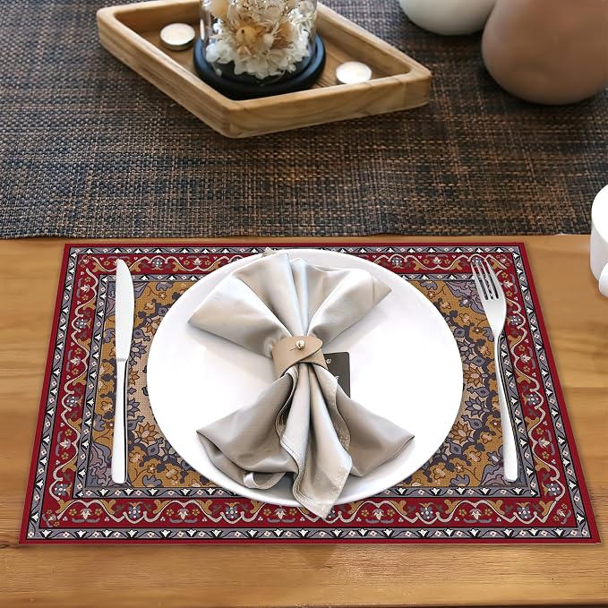 Ethnic Boho Linen Placemats Set of 6, 12x18 Inch Vintage Bohemian Washable - Image 5