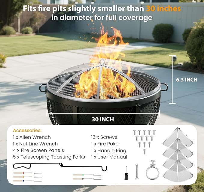 Fire Pit Spark Screen 30 Inch Round, Heavy Duty Stainless Steel Outdoor Fire - Image 2