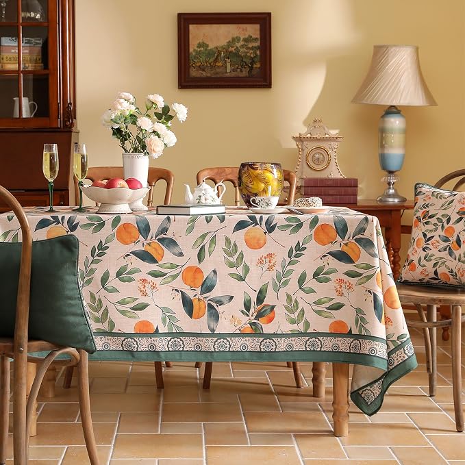 patdrea Designer Vintage Linen Rectangle Table Cloth, Framhouse Oranges and - Image 2