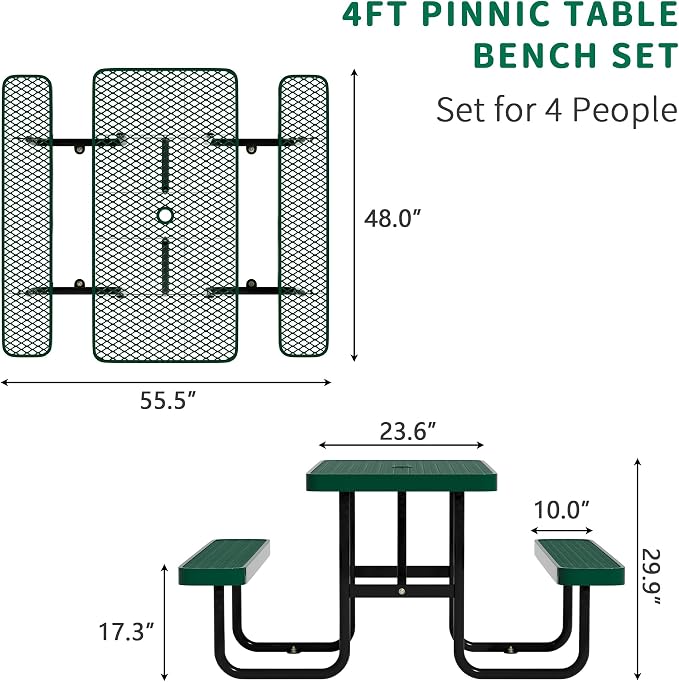 4FT Rectangular Metal Picnic Table - Image 3