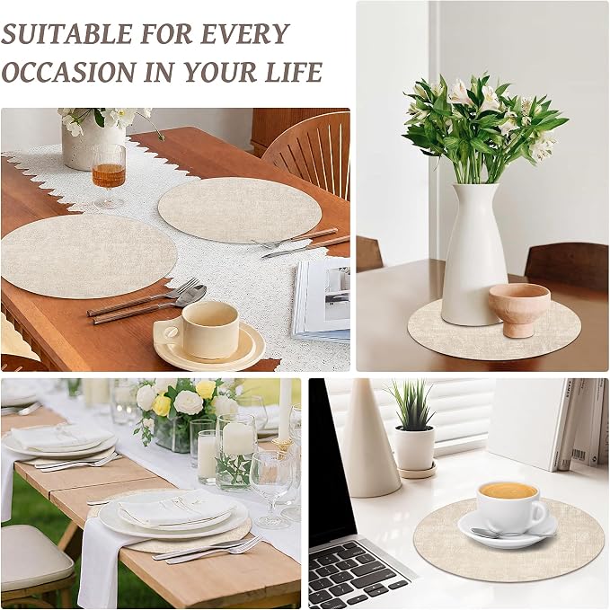 13" Round Placemats Set of 12, Reversible Faux Leather Heat Resistant Table Mats - Image 7
