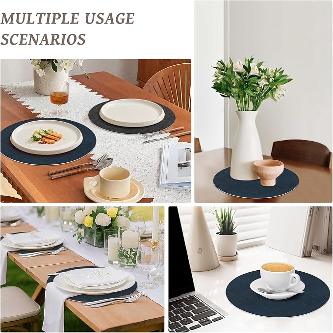 13" Round Placemats Set of 4, NCUE Dual-Sided Faux Leather Heat Resistant Table - Image 7