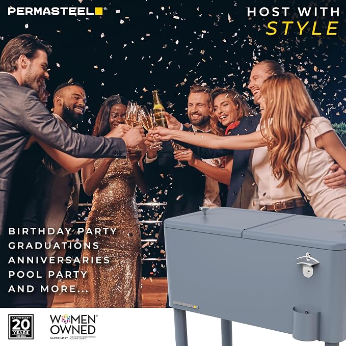 Permasteel 80 Quart Party Cooler, Rolling Ice Chest - Image 6