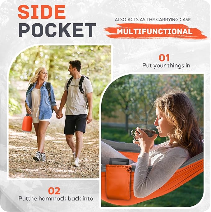Hammock in Light Orange, Portable, 600 lb Capacity, 106 x 55 Inches
