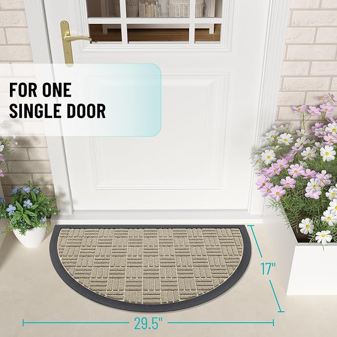 OLANLY Half Circle Door Mat Outside Entrance 29.5x17, Heavy Duty Sturdy Natural - Image 2