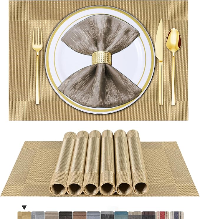 BETEAM Placemats Set of 8, Woven Vinyl Placemat by BETEAM