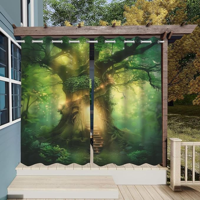Fantasy Theme Waterproof Indoor/Outdoor Curtains, Forest Pattern, Waterproof - Image 3