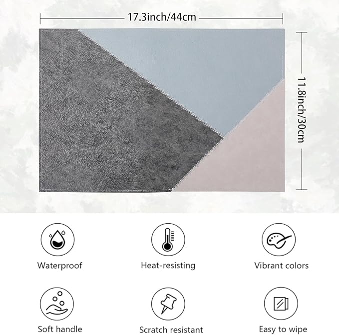 Faux Leather Placemats Set of 6 Reversible, Geometric Pattern PU Placemat - Image 4