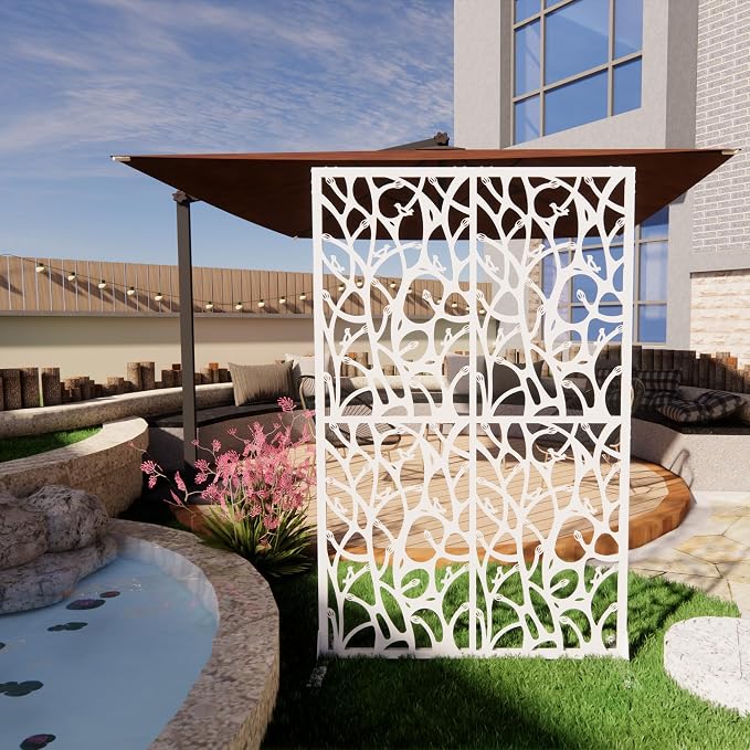 Metal Privacy Screen Room Divider 72" H x 45.3" W, Free Standing Decorative by Gefaxi