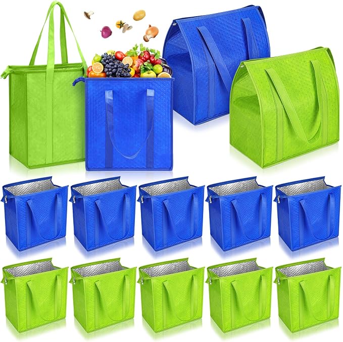 10 Pack Large Insulated Grocery Bags Reusable Shopping Bags by Locmeo