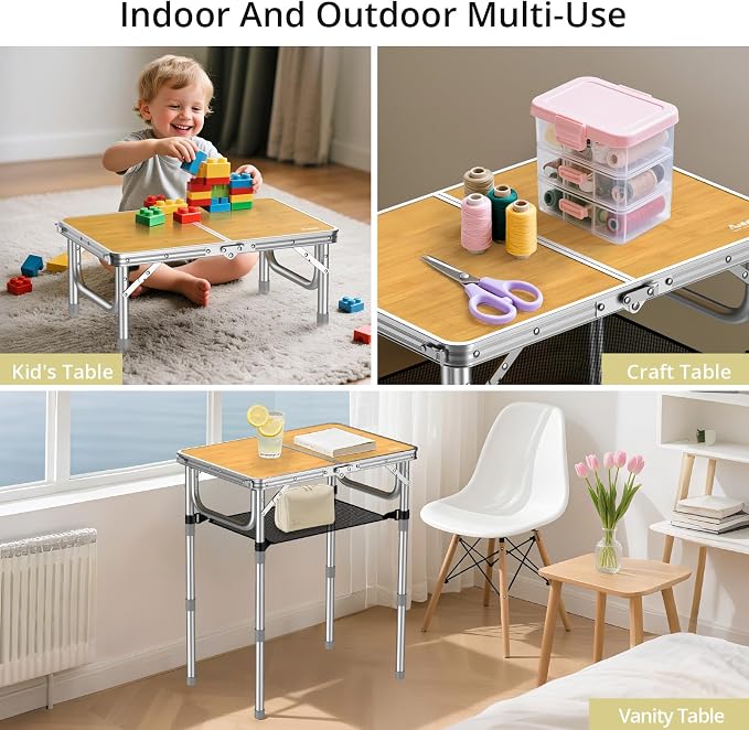 Anbte 2ft Camping Table Foldable, 3 Adjustable Heights High 27.5" Aluminum - Image 4