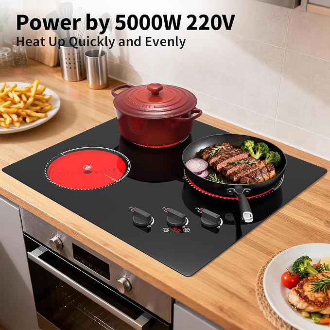 VBGK Electric Cooktop, 24 inch 220V Stove Top, Touch and Knob Control, 9 Power - Image 8