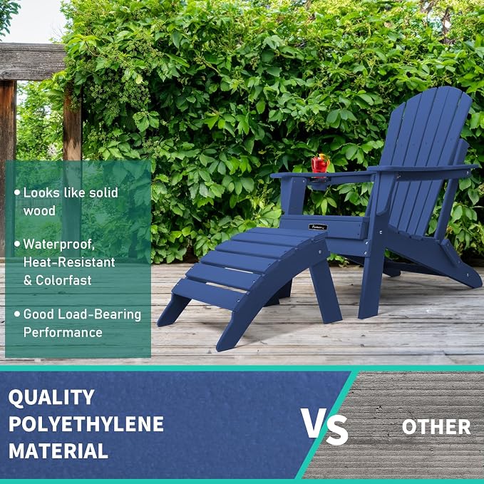 FUNBERRY Folding Adirondack Ottoman, HDPE All Weather Outdoor Foot Rest - Image 8