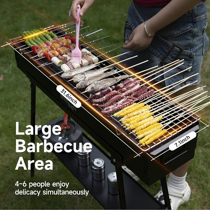 WILLBBQ Charcoal Grills Commercial Quality Portable Hibachi BBQ Folded Camping - Image 3