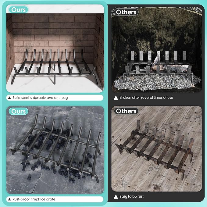 30-Inch Fireplace Grate, Heavy Duty 8-Bar Log Rack Holder Made of Solid Round - Image 3