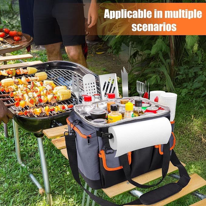 Large BBQ Grill Caddy with Paper Towel Holder, Foldable Insulated Picnic - Image 5