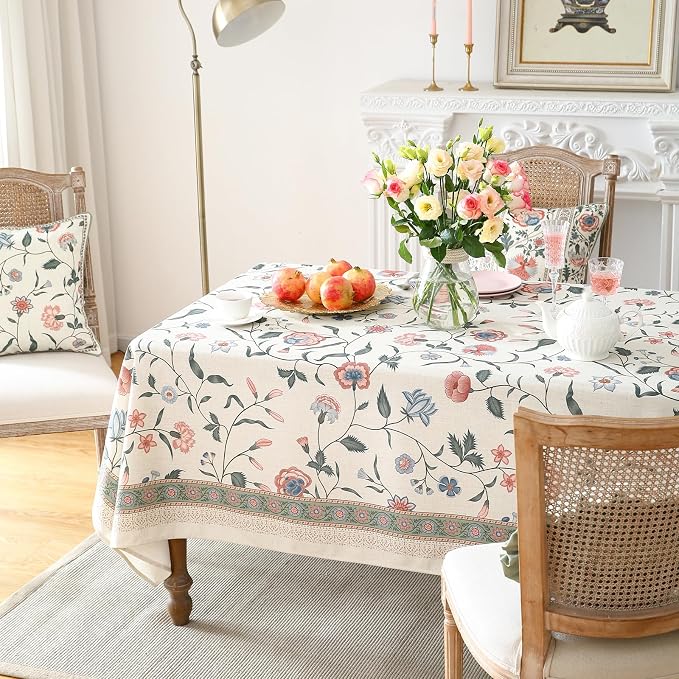 ISAENNE Designer Chinoiserie Linen Floral Extra Long Tablecloth Rectangle - Image 8