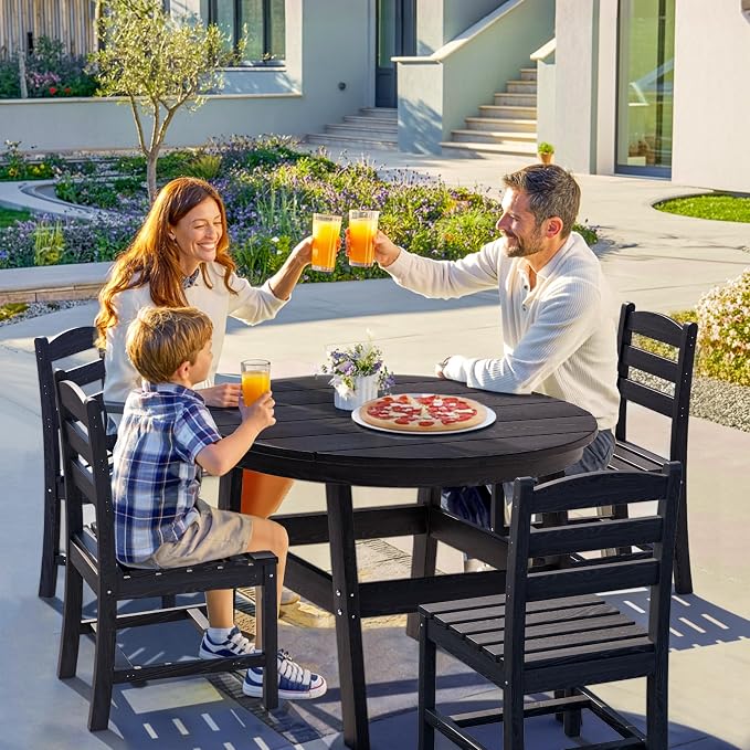 5 Piece Round Outdoor Dining Set, Relaxing HDPE Outdoor Table and Chairs - Image 3
