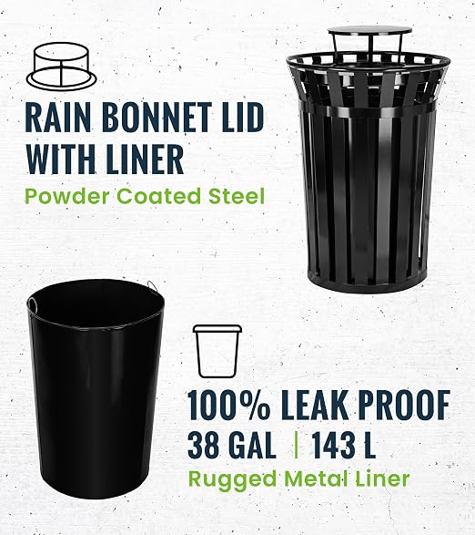 Alpine Industries 38 Gallon Commercial Outdoor Metal Trash Can - Image 4