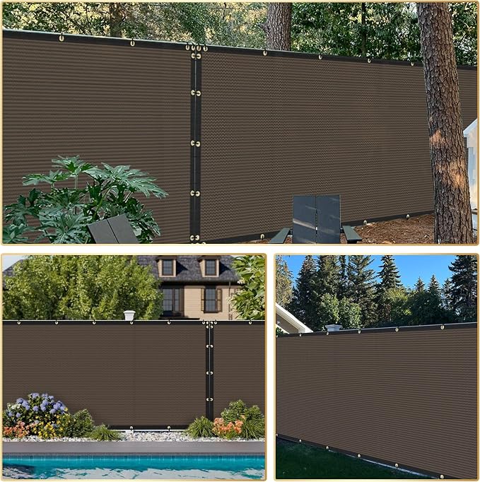 Privacy Fence Screen 8' x 50' Heavy Duty Mesh Windscreen Cloth Brown - Image 3