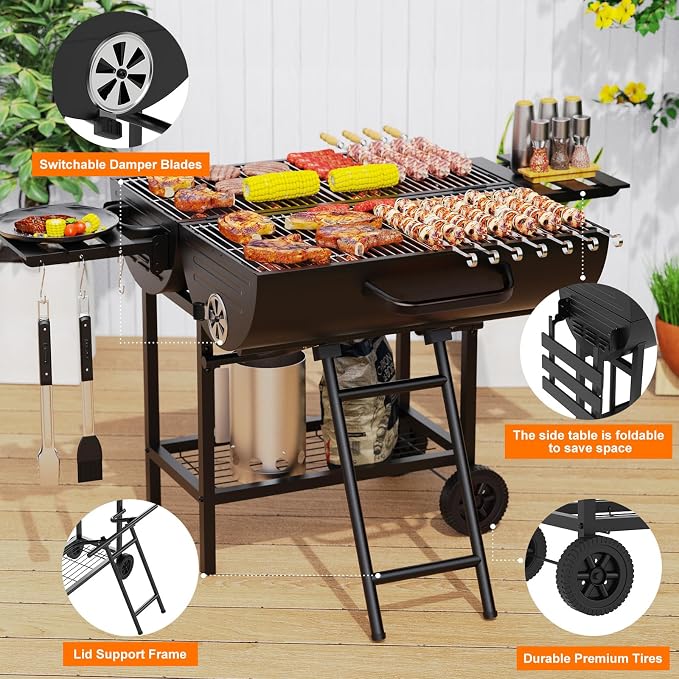 Extra Large Charcoal Barbecue Grill, 871 Sq. In. Cooking Space, Outdoor Barrel - Image 5