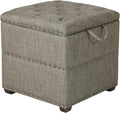 Adeco 18 Inch High Cube Ottoman Storage, Linen Grey Chair Foot Stools by Adeco