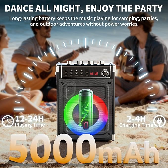 JYX Karaoke Machine with 2 Wireless Microphones, Portable Bass/Treble Bluetooth - Image 4