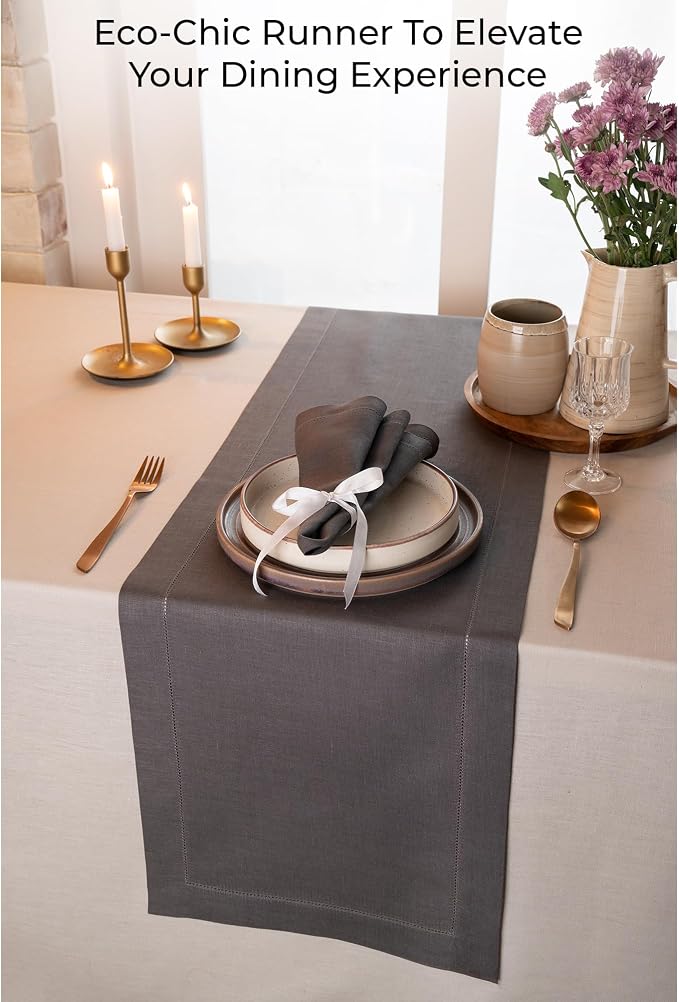 D'Moksha Homes Linen Charcoal Grey Table Runner 90 Inches Long - Image 2