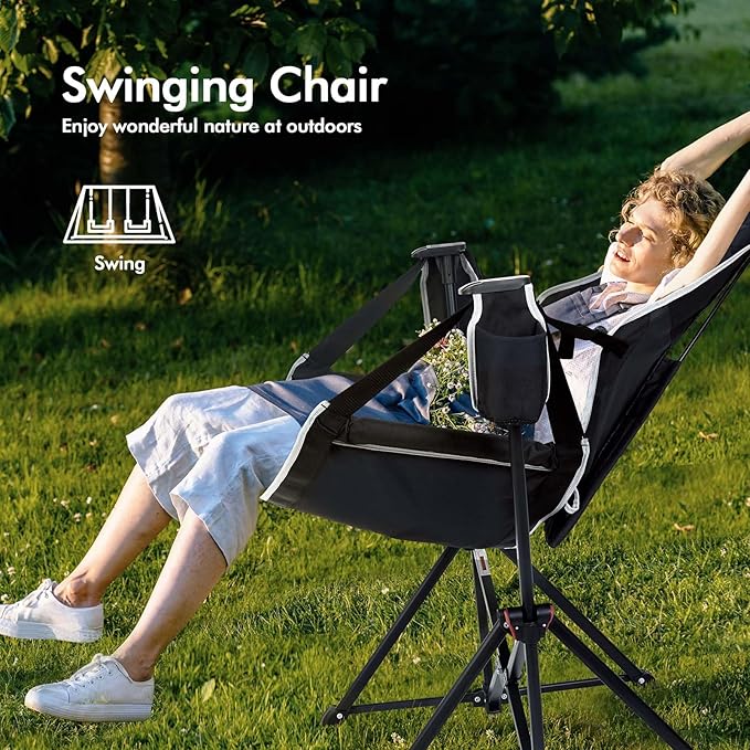 Camping Chair Swinging Hammock Style with Aluminum Frame in Classic Black