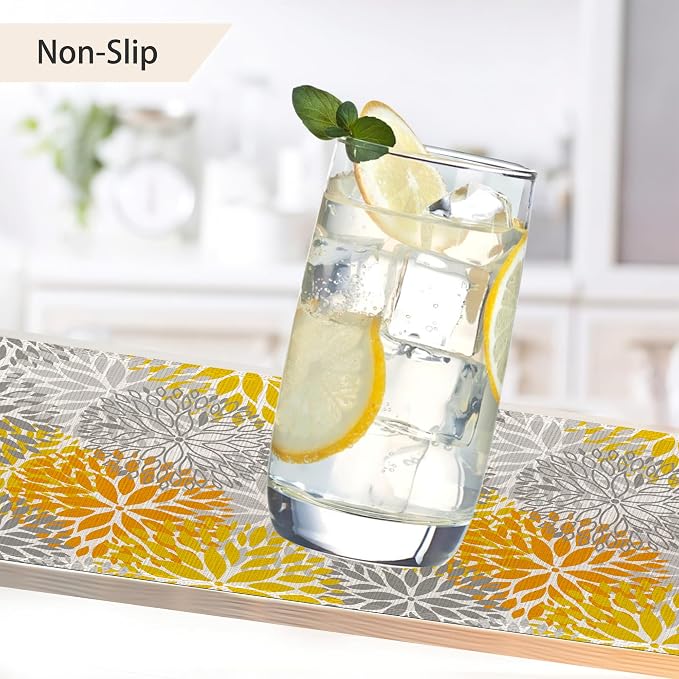 Abstract Yellow Gray Dahlia Flower Placemats Set of 6, Elegant Vinyl Place Mats - Image 4