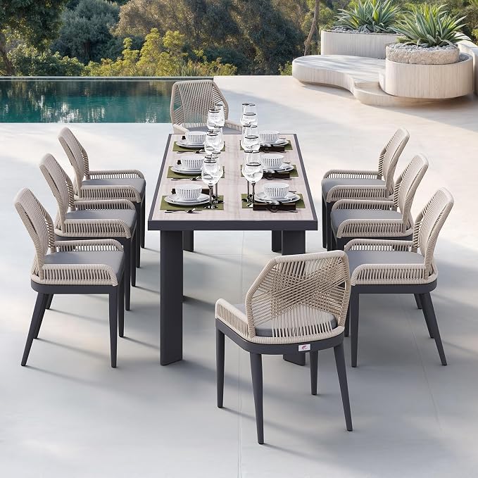 PURPLE LEAF 9 Pieces Patio Dining Set Aluminum Rectangular Table and Wicker - Image 2