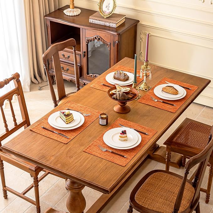 KXN Placemats Set of 6, Dual-Layer Thickened Faux Linen Table Mats, Heat - Image 7
