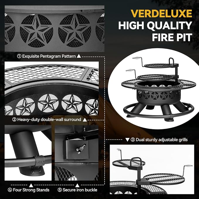 47 Inch Outdoor Fire Pit with 2 Grills, Extra Large BBQ Firepits - Image 5