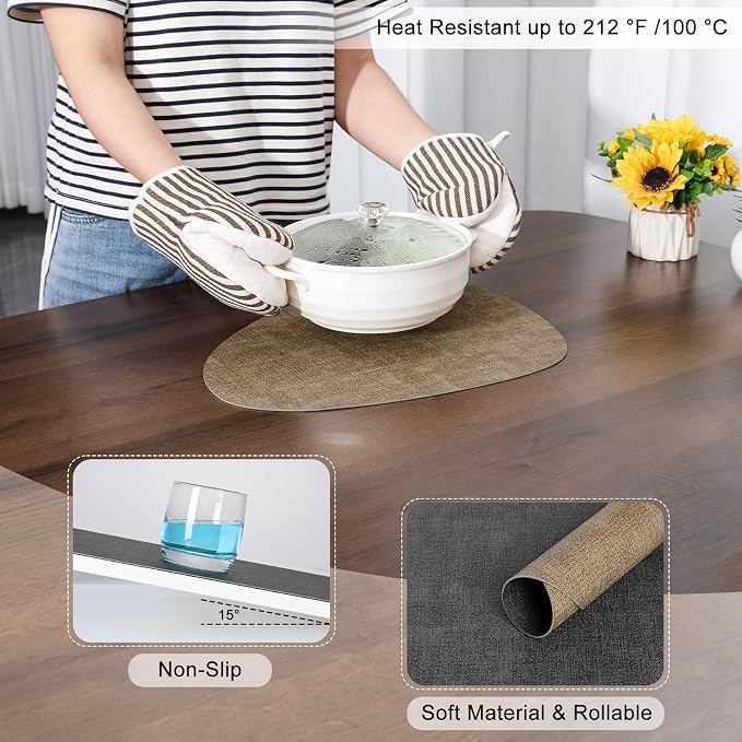 Placemats and Coasters, Washable Reversible Placemats Round Faux Leather - Image 5