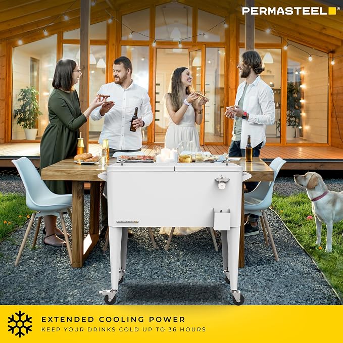 Permasteel 80 Quart Party Cooler, Rolling Ice Chest - Image 4