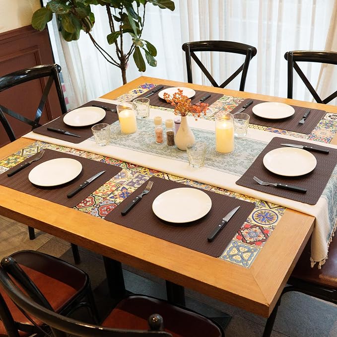 Faux Leather Placemats Set of 6 – 17x12 Inch Vinyl Table Mats, Heat Resistant - Image 2