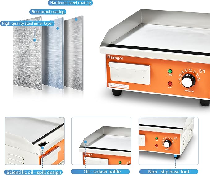 15.3 IN Nonstick Stainless Steel Electric Griddle Adjustable Temperature - Image 4